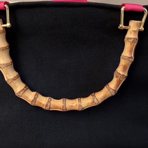 Keeks & Brie Navy Blue with Bright Pink Ribbon Handbag Satchel - Picture 3 of 11